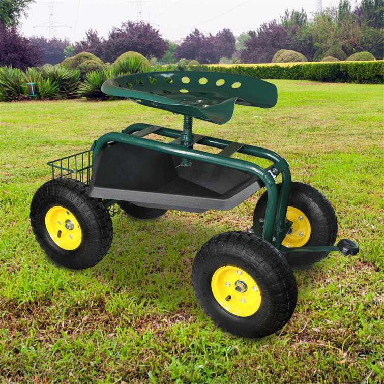 Luna's Elegant Home Steerable Rolling Work Seat Garden Stool Cart With